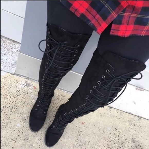 Shoes - Black suede OTK lace up boots